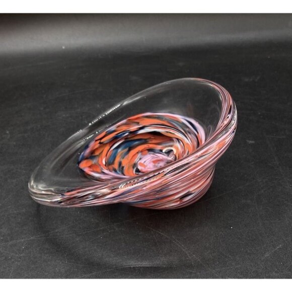 Art Glass Round Shaped Paperweight Paper Clip Holder End Of Day Abstract - Picture 3 of 10